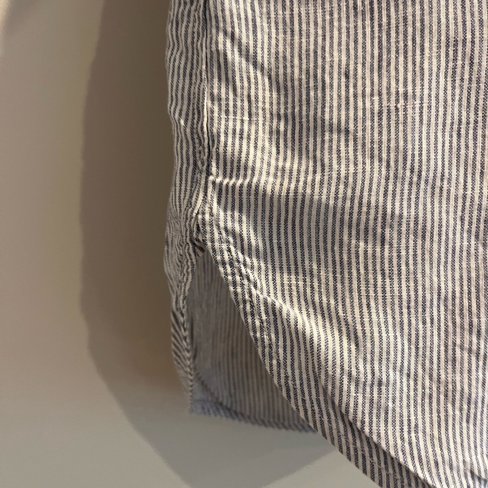 Quince 100% European Linen Shirt Dress Medium Blue White Pinstriped EUC Striped - Picture 8 of 12
